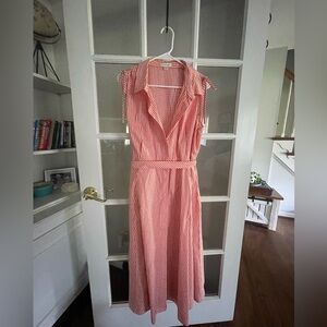 Calvin Klein Red and White Gingham Sleeveless Maxi Sundress